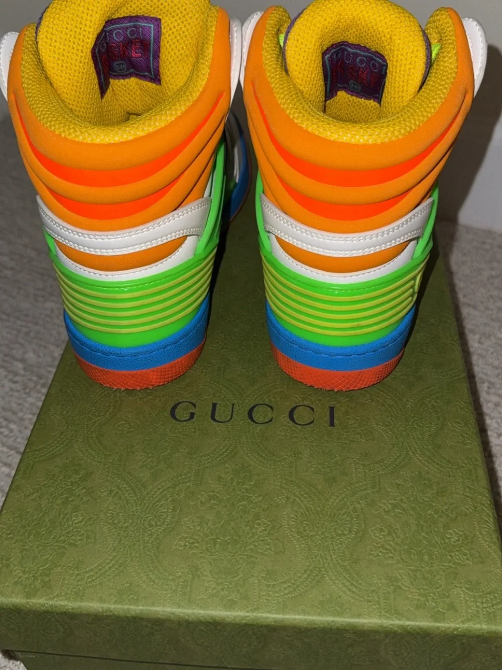 Gucci Kids Neon Green Orange Blue White High-Top Sneakers